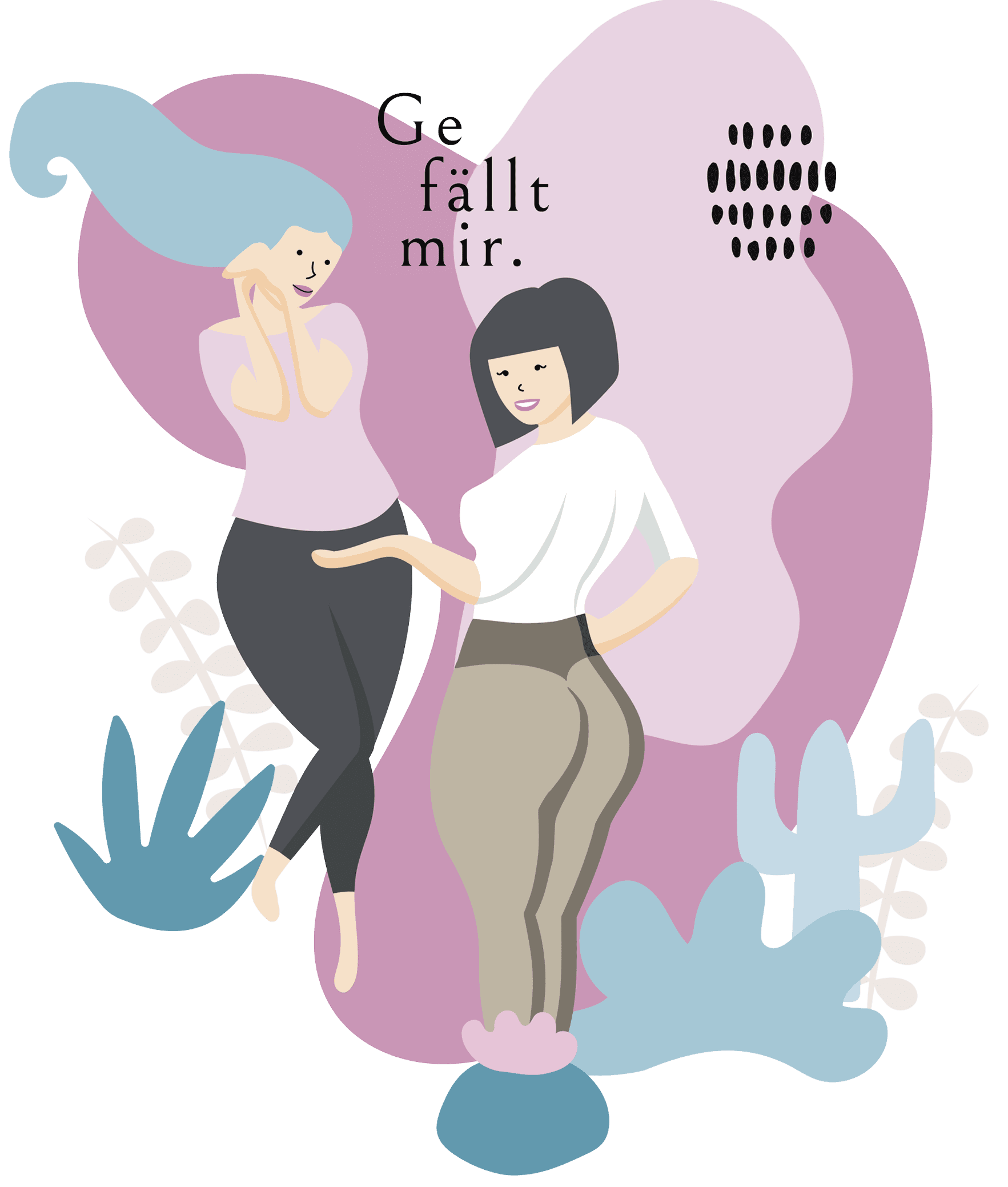 Femme Motion Illustration - Frauen Fitness in Villach - zwei Frauen freuen wich über deine Bewertung - gefällt mir