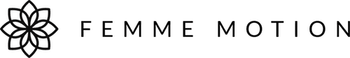Femme Motion Logo Schriftzug mit Blume schwarz